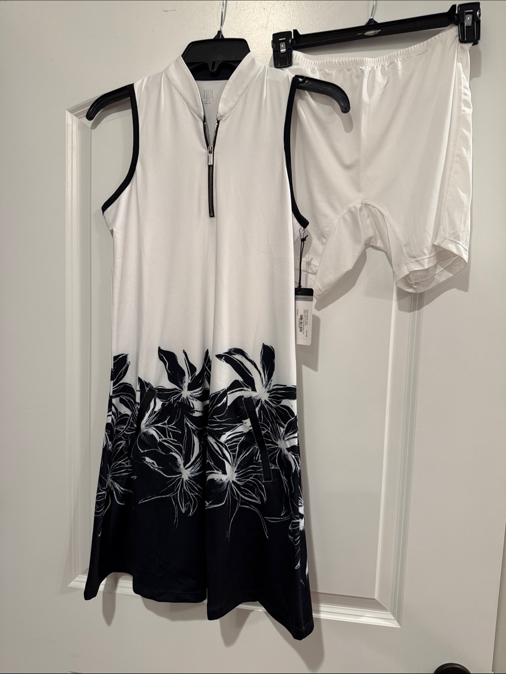 Tail White & Black Floral Sleeveless Golf Mini Dress with Matching White Shorts